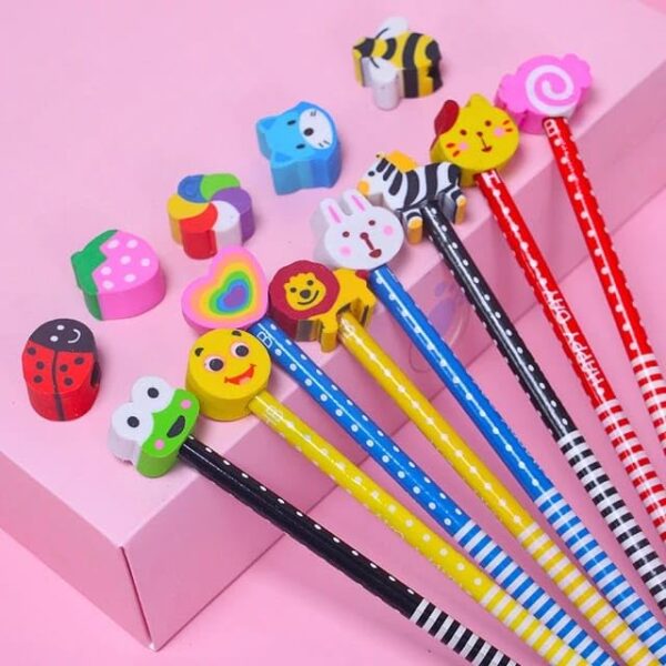 Pack of 12 Cartoon Pencil & Eraser Set for Kids