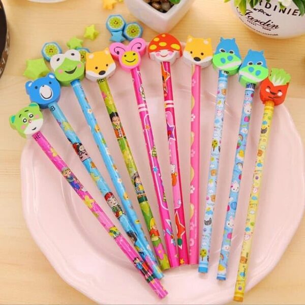 Pack of 12 Cartoon Pencil & Eraser Set for Kids