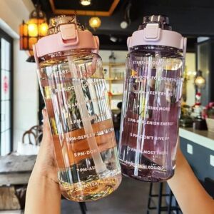 2L Motivational Water Bottle with Time Marker & Straw 1